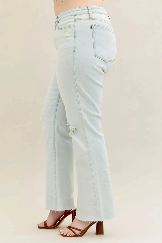 Destroy & Fray Hem Bootcut Blue Jeans - IVORYNN