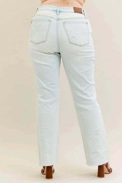 Destroy & Fray Hem Bootcut Blue Jeans - IVORYNN