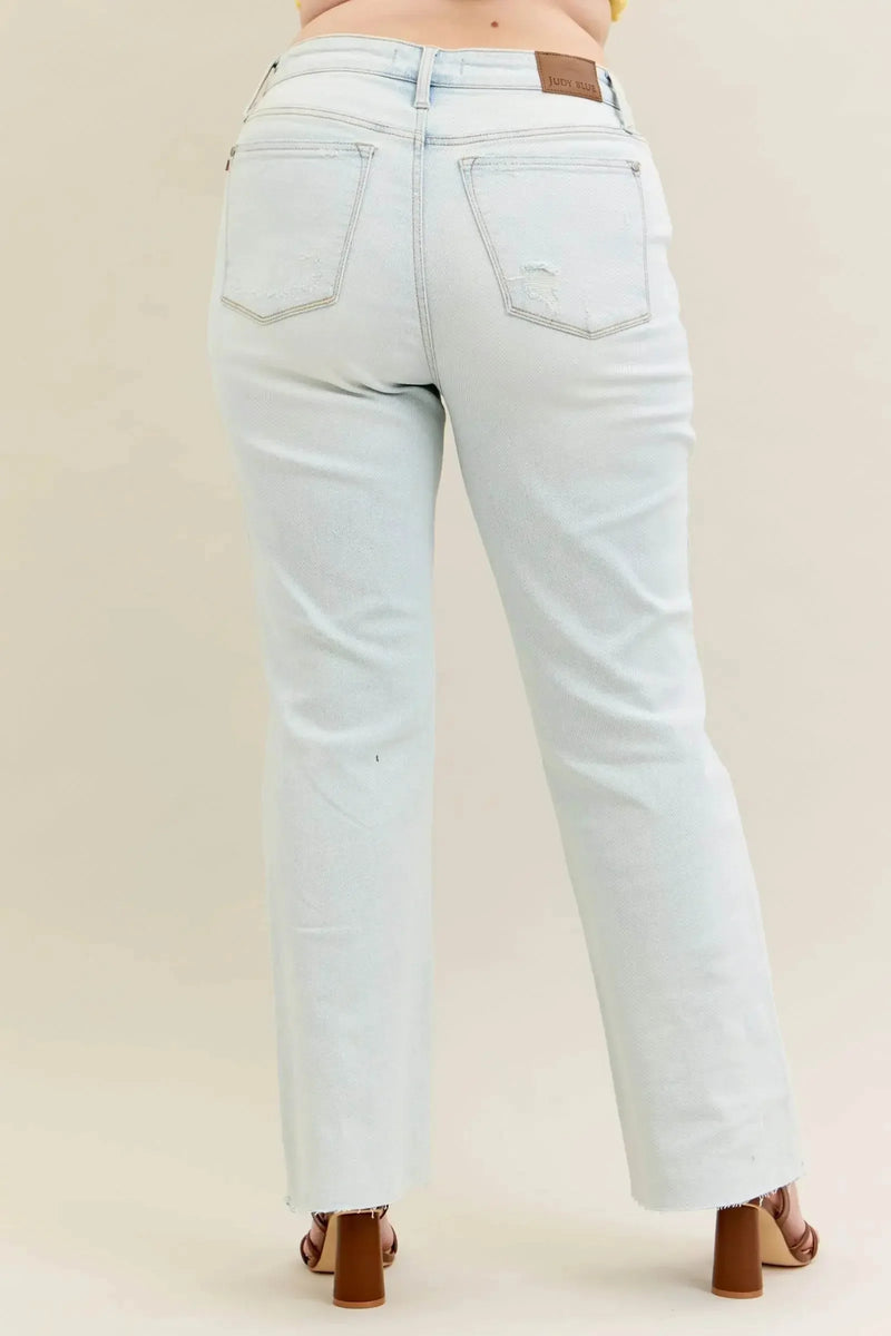 Destroy & Fray Hem Bootcut Blue Jeans - IVORYNN