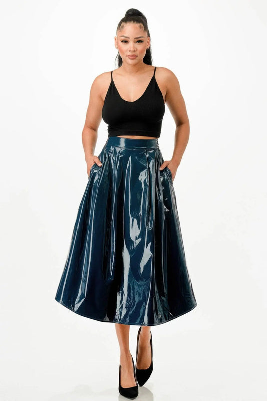 Distinctive shiny Midi Maastricht Blue Skirt With Pockets