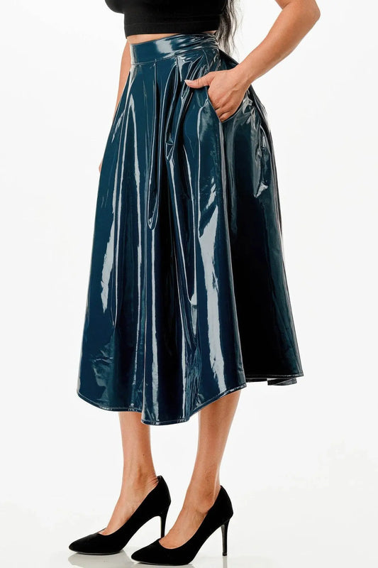 Distinctive shiny Midi Maastricht Blue Skirt With Pockets