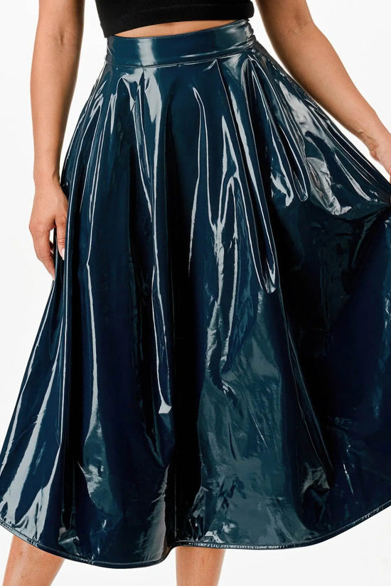 Distinctive shiny Midi Maastricht Blue Skirt With Pockets - IVORYNN