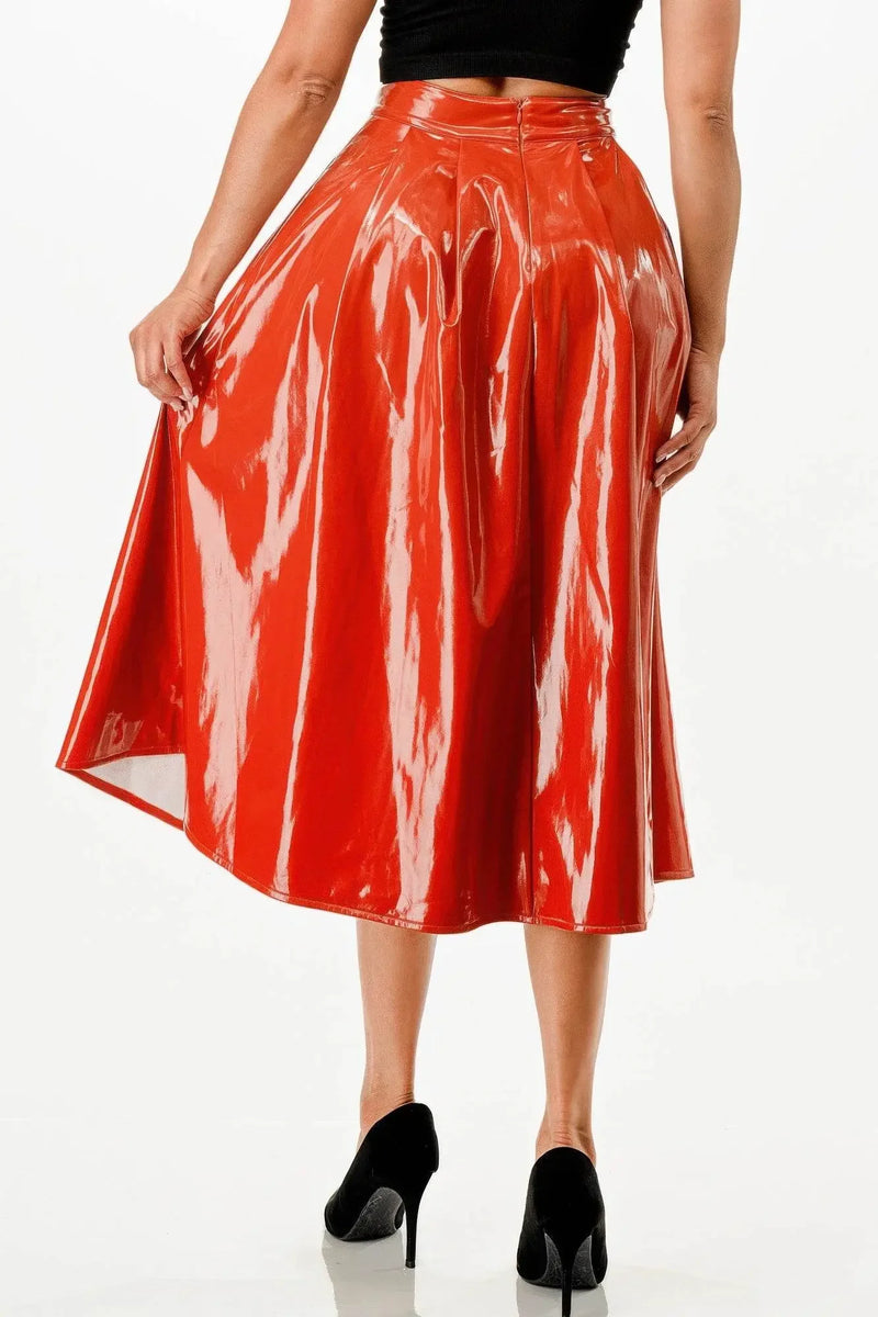 Distinctive shiny Midi Red Skirt With Pockets - IVORYNN