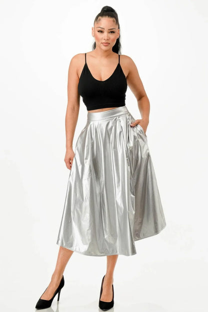 Distinctive shiny Midi Skirt With Pockets - IVORYNN