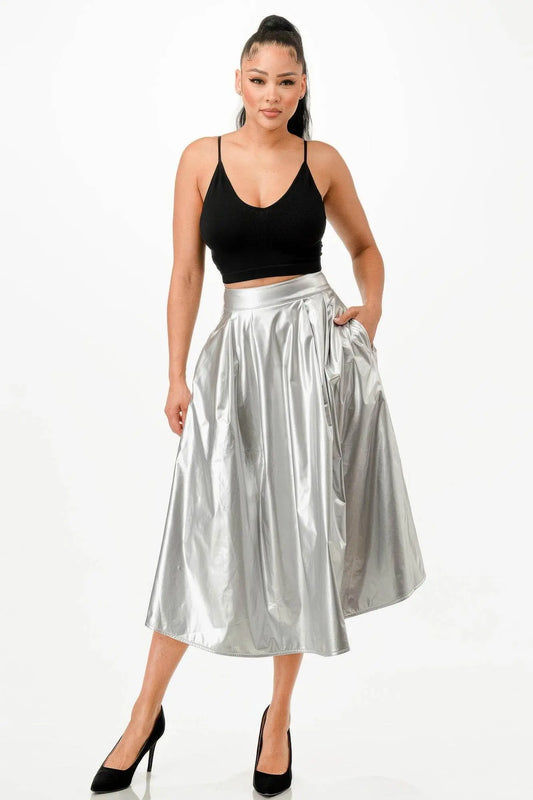 Distinctive shiny Midi Skirt With Pockets