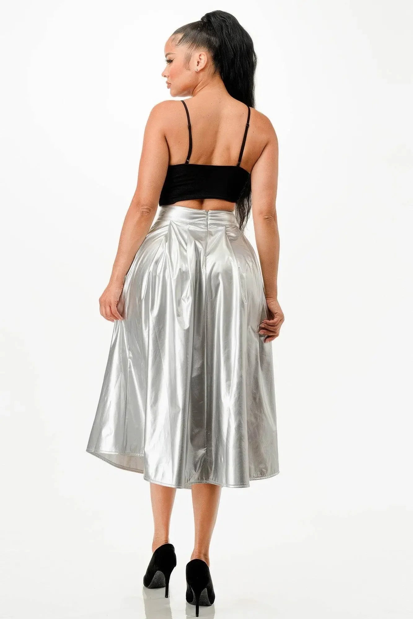Distinctive shiny Midi Skirt With Pockets - IVORYNN
