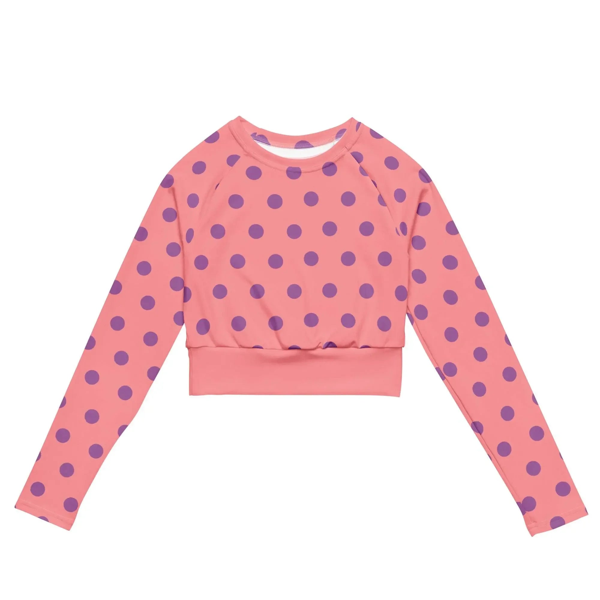 Apricot long sleeve crop top with purple polka dots, modern women's fashion by Ivorynn