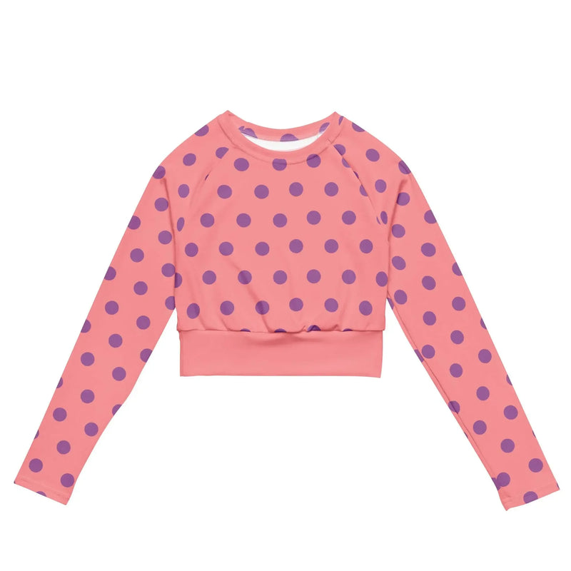Apricot long sleeve crop top with purple polka dots, modern women's fashion by Ivorynn