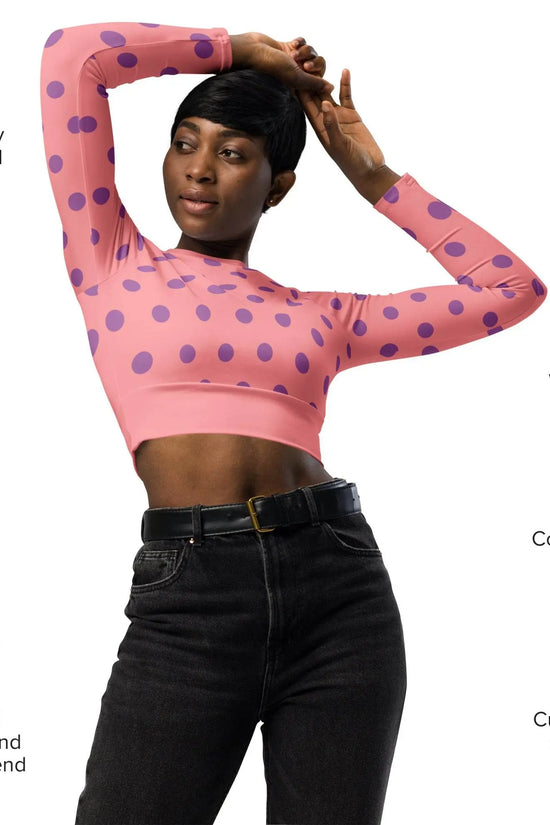 Dots Long Sleeve Apricot Crop Top - IVORYNN