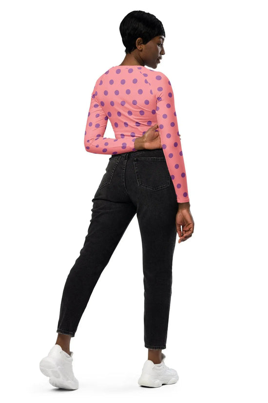 Dots Long Sleeve Apricot Crop Top - IVORYNN