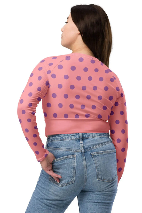 Dots Long Sleeve Apricot Crop Top - IVORYNN
