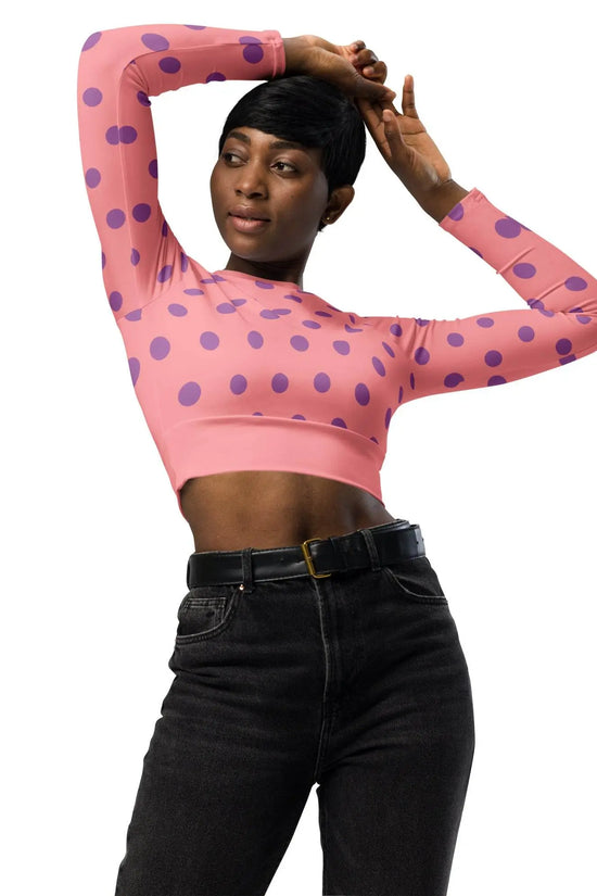 Dots Long Sleeve Apricot Crop Top - IVORYNN