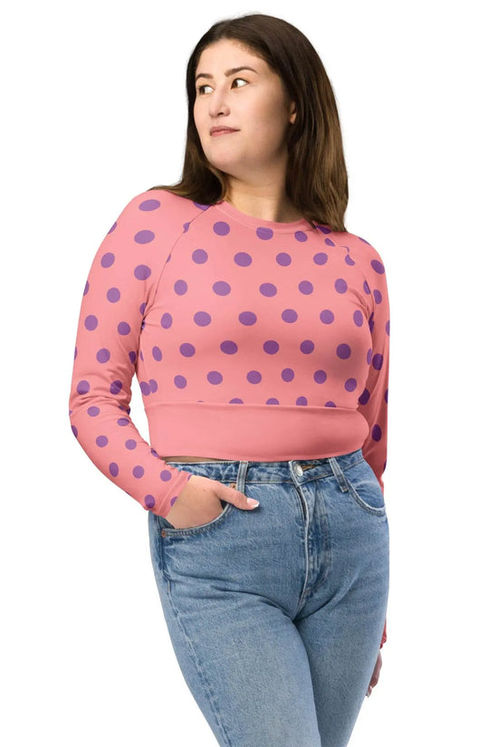 Dots Long Sleeve Apricot Crop Top - IVORYNN