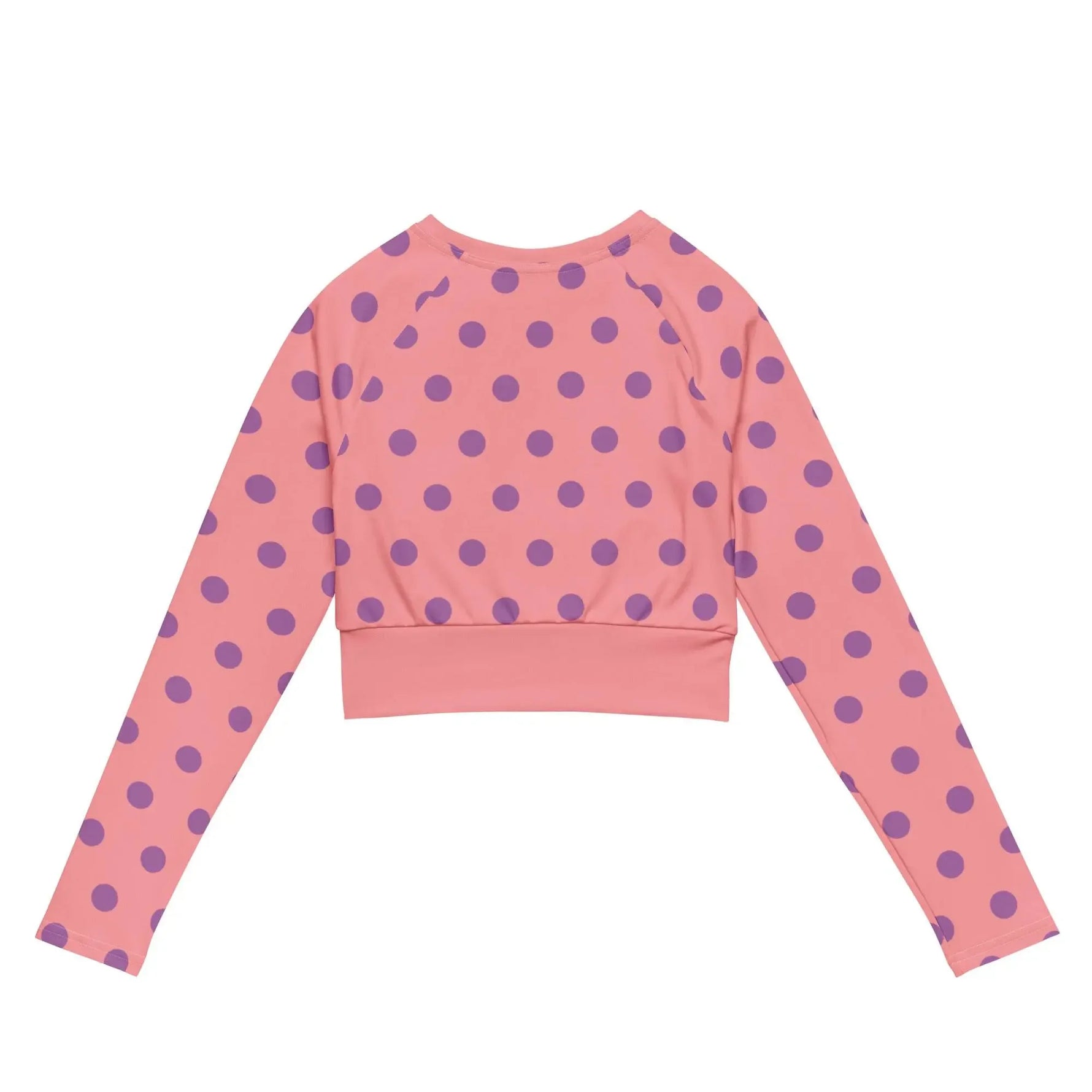 Apricot long sleeve crop top with purple polka dots, IVORYNN women's fashion