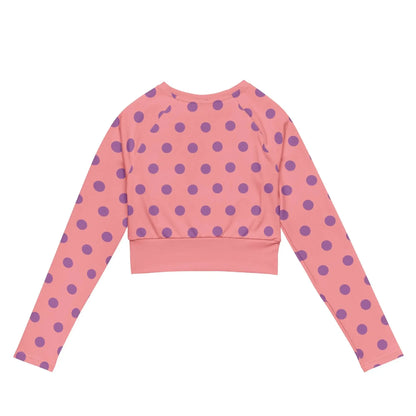 Apricot long sleeve crop top with purple polka dots, IVORYNN women's fashion
