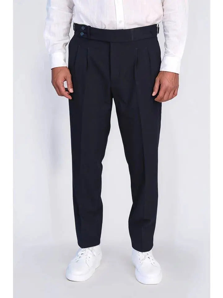 Double-Pleated High-Waisted Slim Fit Trousers - IVORYNN