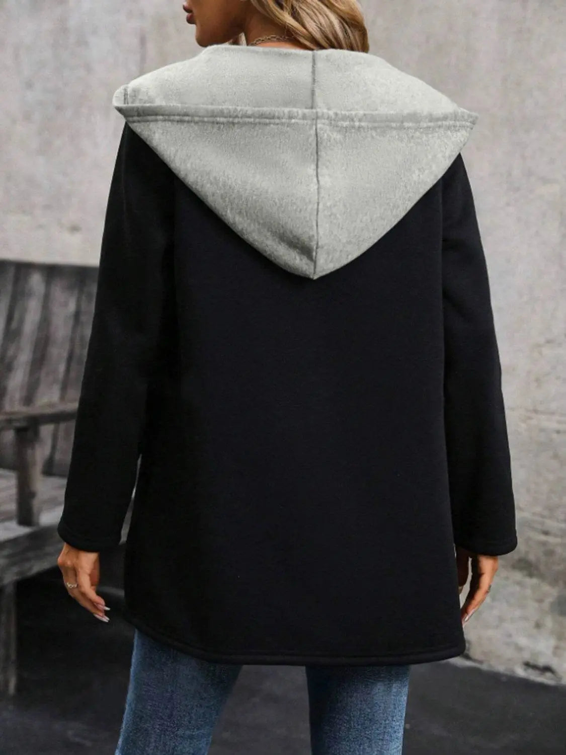 Drawstring Long Sleeve Hooded Jacket - IVORYNN