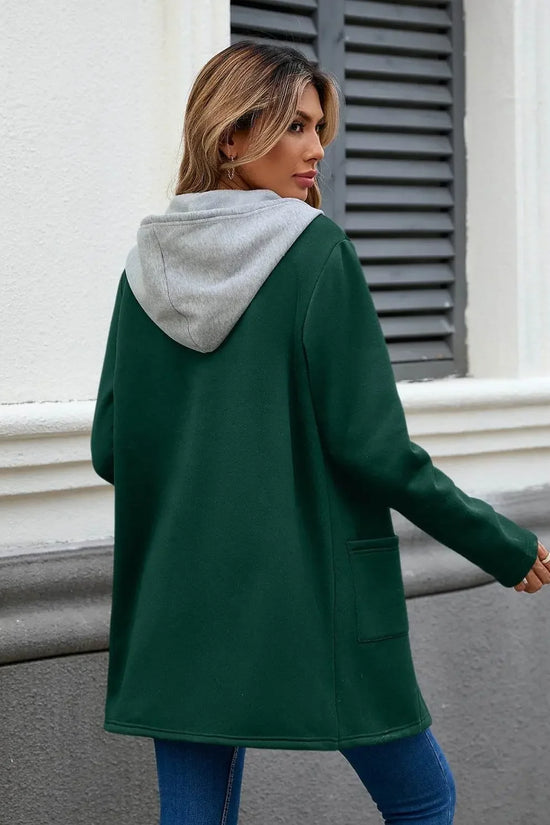 Drawstring Long Sleeve Hooded Jacket - IVORYNN