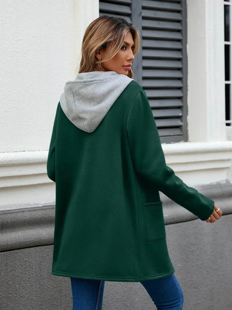 Drawstring Long Sleeve Hooded Jacket - IVORYNN