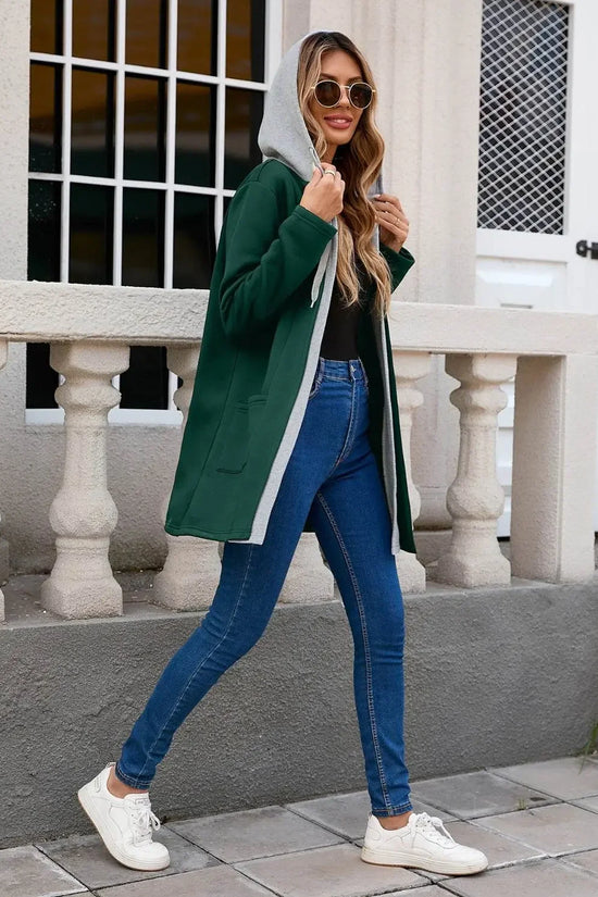 Drawstring Long Sleeve Hooded Jacket - IVORYNN