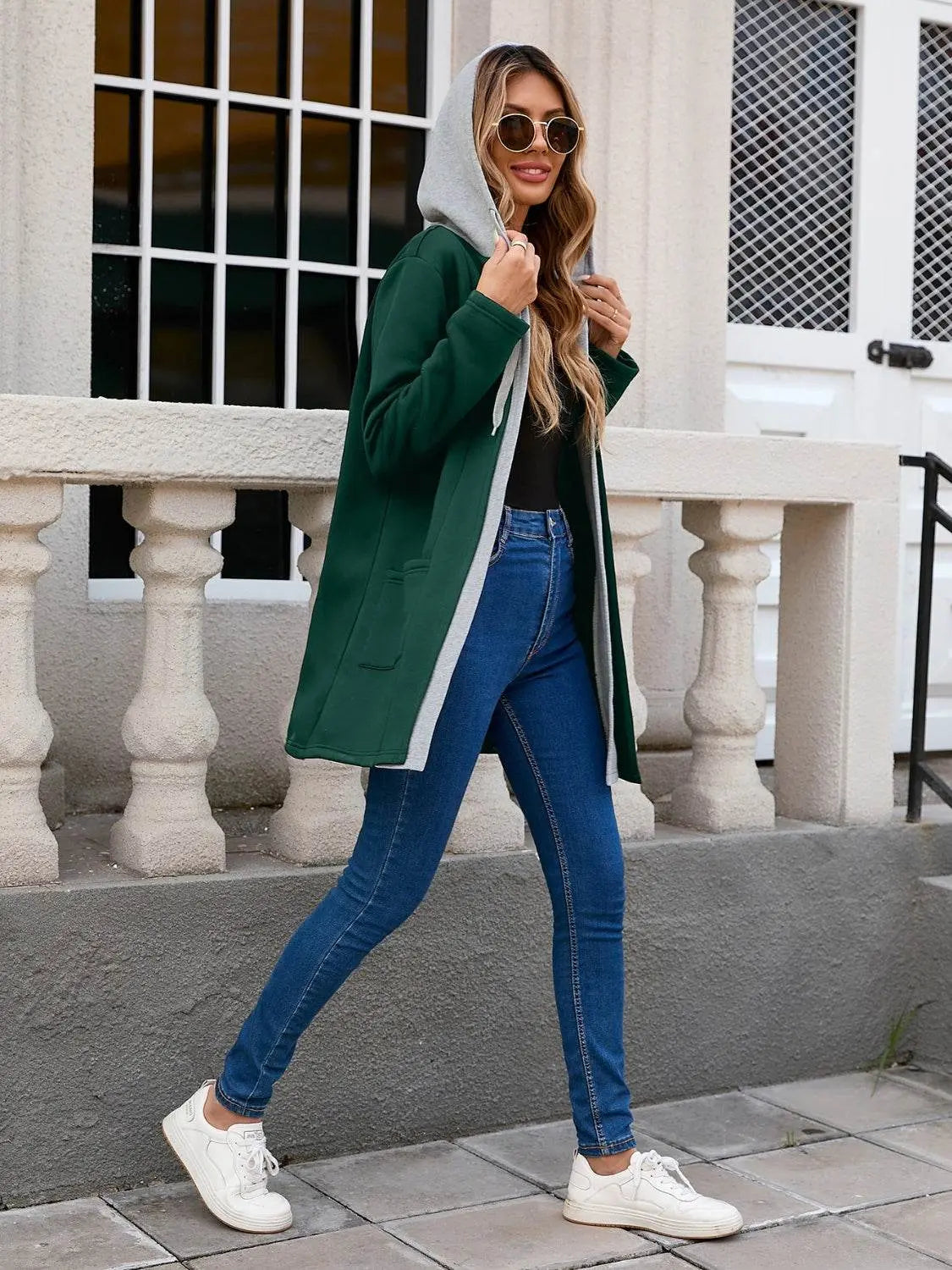 Drawstring Long Sleeve Hooded Jacket - IVORYNN