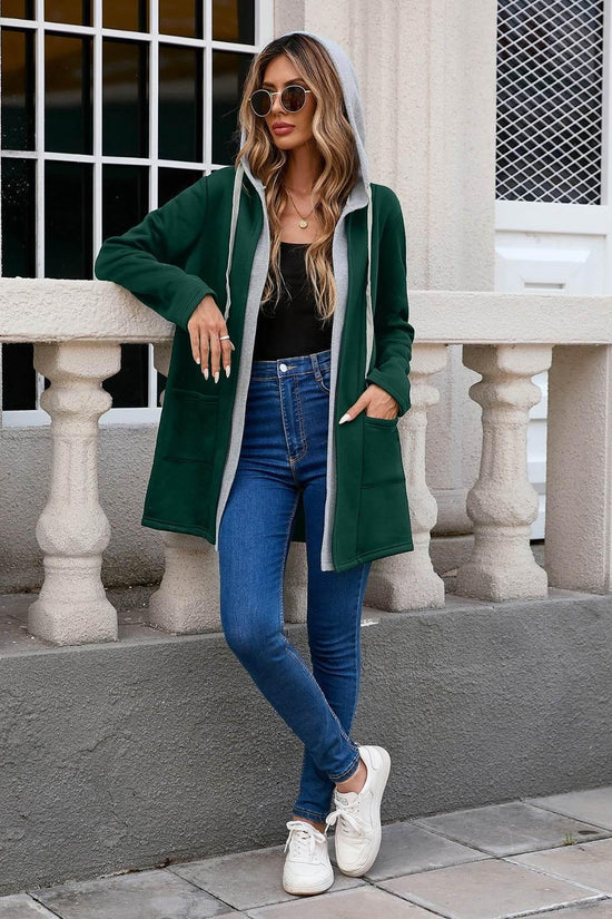 Drawstring Long Sleeve Hooded Jacket - IVORYNN