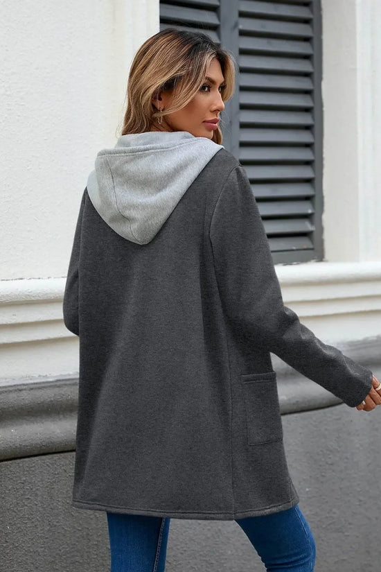 Drawstring Long Sleeve Hooded Jacket - IVORYNN