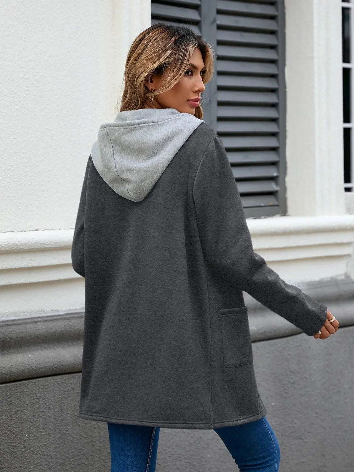 Drawstring Long Sleeve Hooded Jacket - IVORYNN