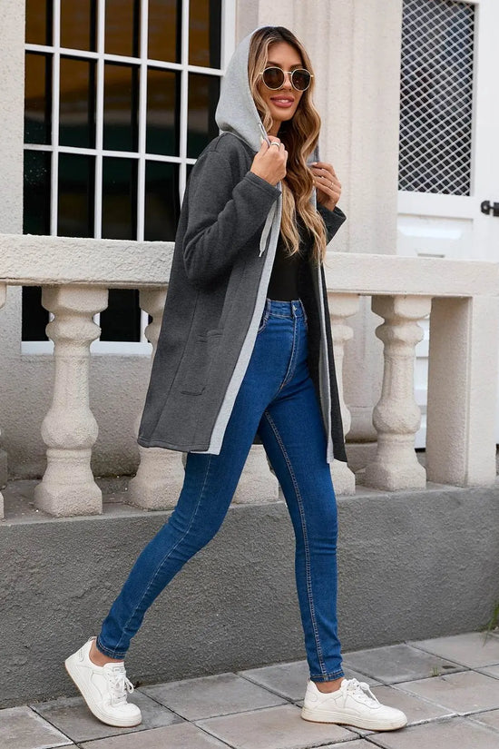 Drawstring Long Sleeve Hooded Jacket - IVORYNN