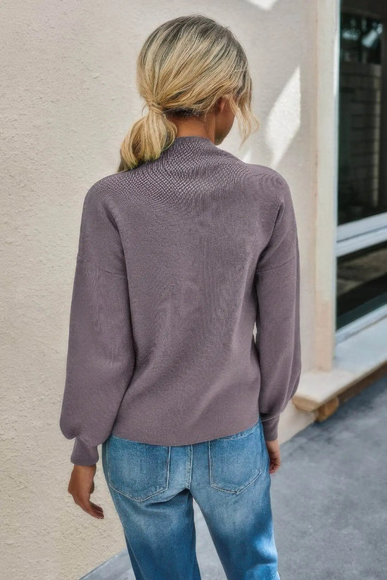 Drop Shoulder Solid Mock Neck Knitted Sweater - IVORYNN