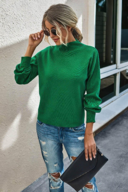 Drop Shoulder Solid Mock Neck Knitted Sweater - IVORYNN