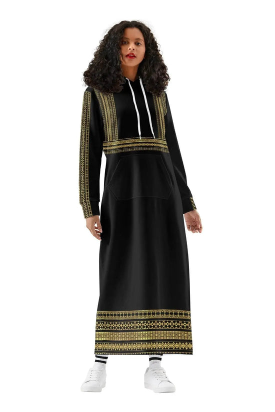 Elegant Black Casual Long Hoodie Dress - IVORYNN