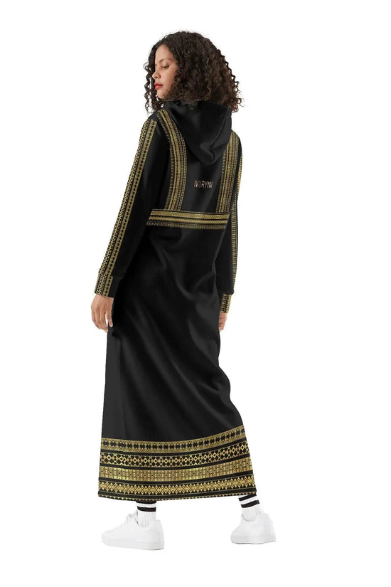Elegant Black Casual Long Hoodie Dress - IVORYNN