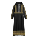 Elegant black long hoodie dress with gold patterns, women's casual fashion at Ivorynn