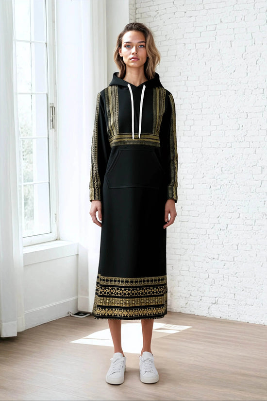 Elegant Black Casual Long Hoodie Dress - IVORYNN