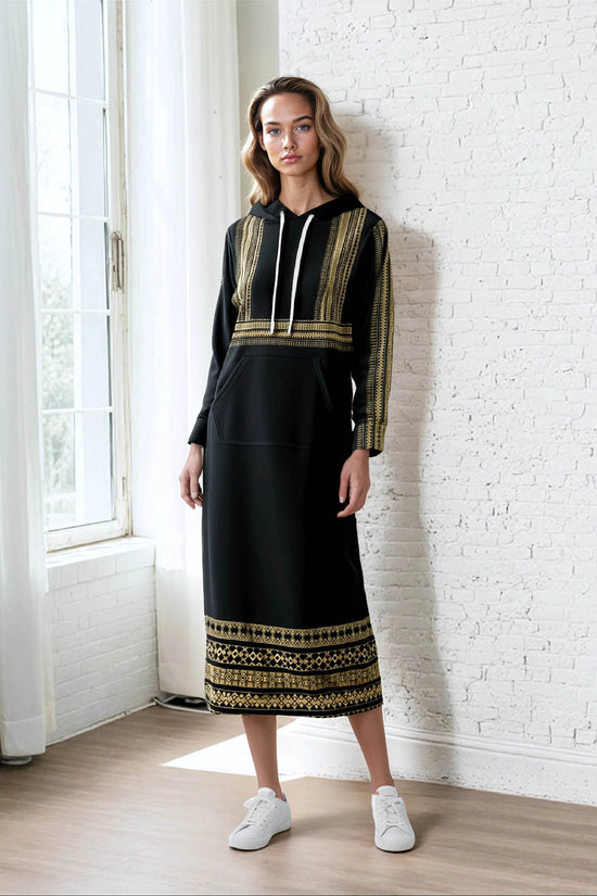 Elegant Black Casual Long Hoodie Dress - IVORYNN