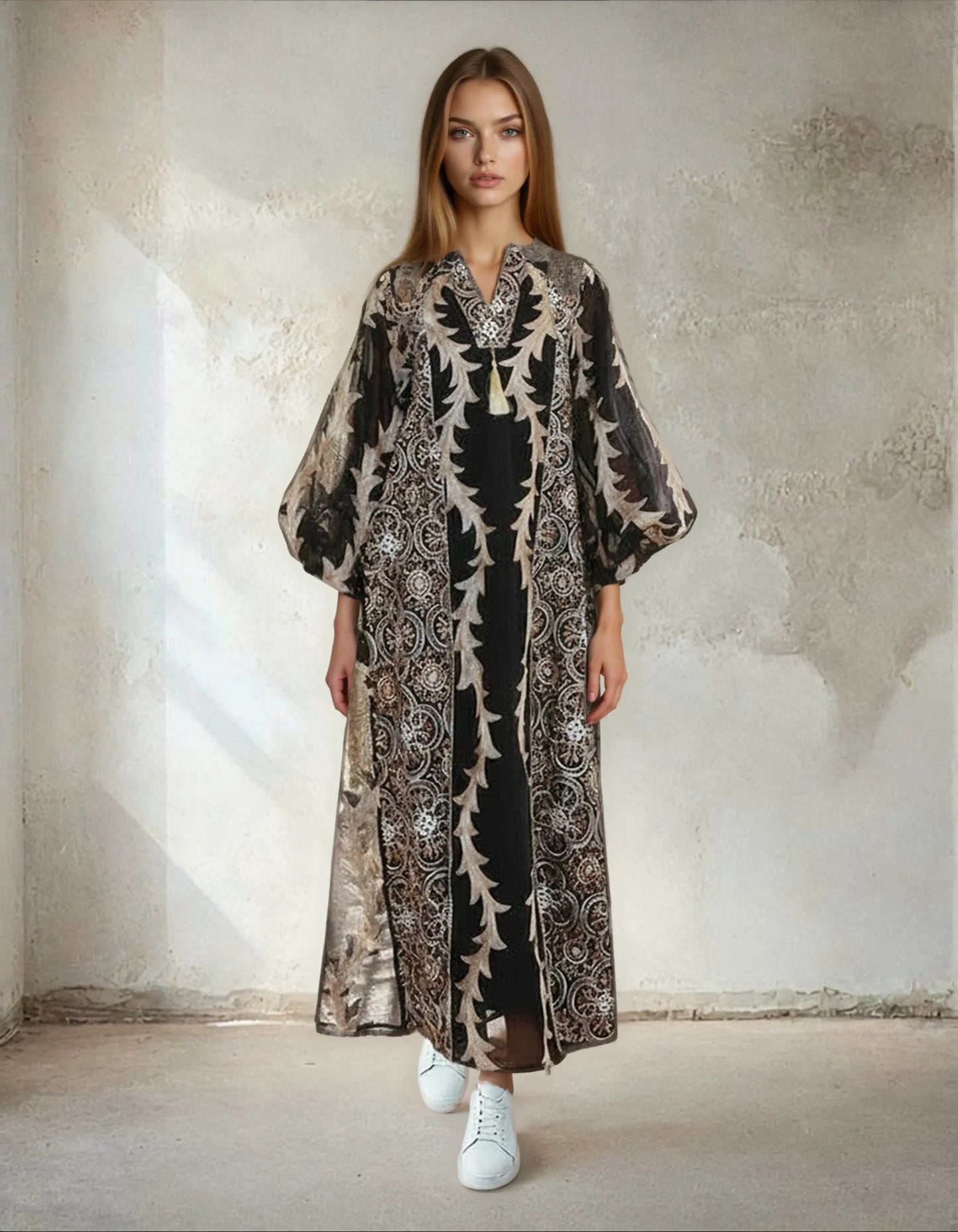 Elegant Embroidered Arab Loose Jalabiya - IVORYNN