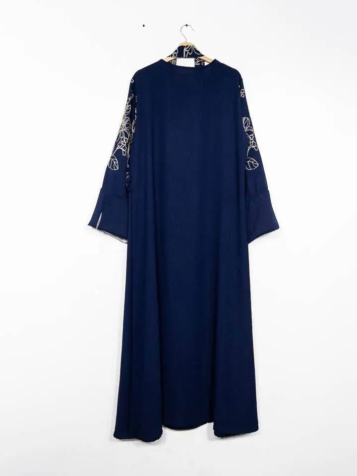 Elegant Floral Embroidered Abaya With Belt - IVORYNN