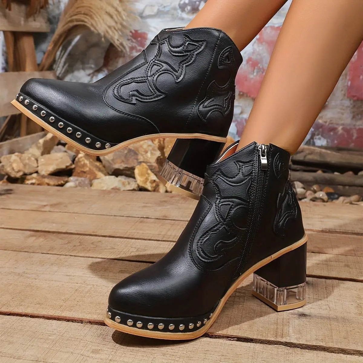 Elegant High Heels Chunky Black Platform Boot - IVORYNN