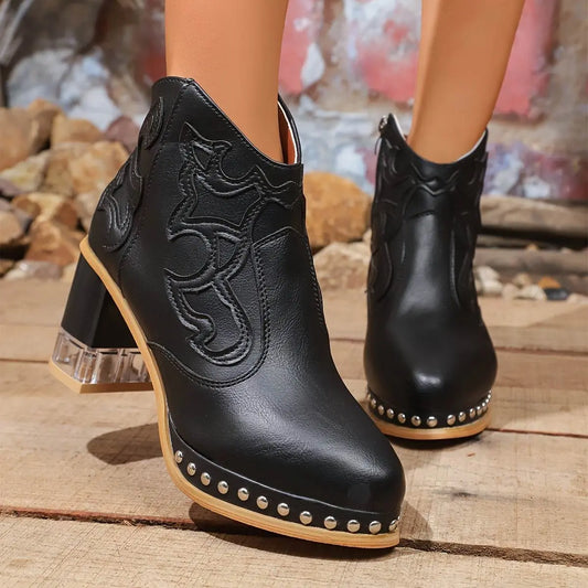 Elegant High Heels Chunky Black Platform Boot