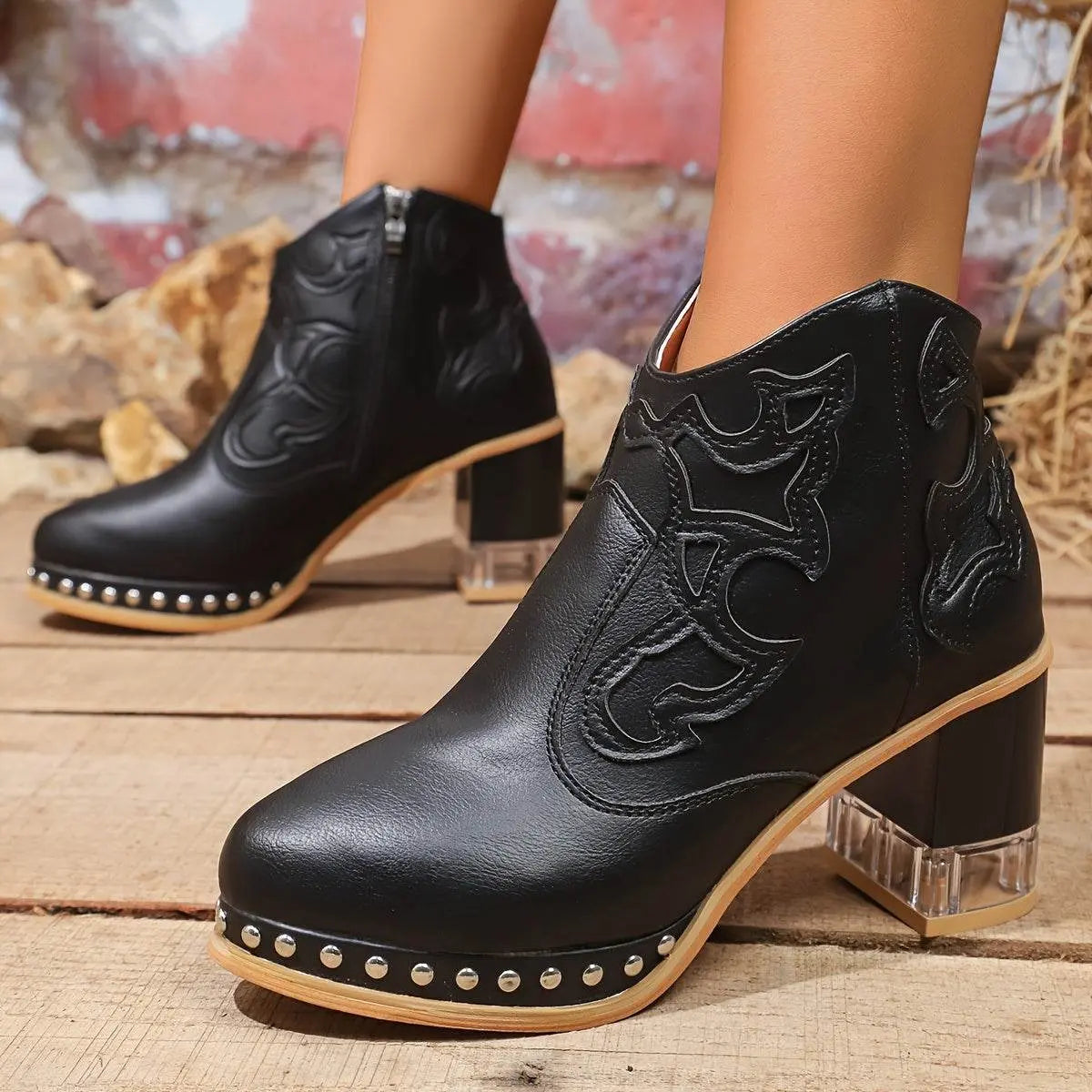 Elegant High Heels Chunky Black Platform Boot - IVORYNN