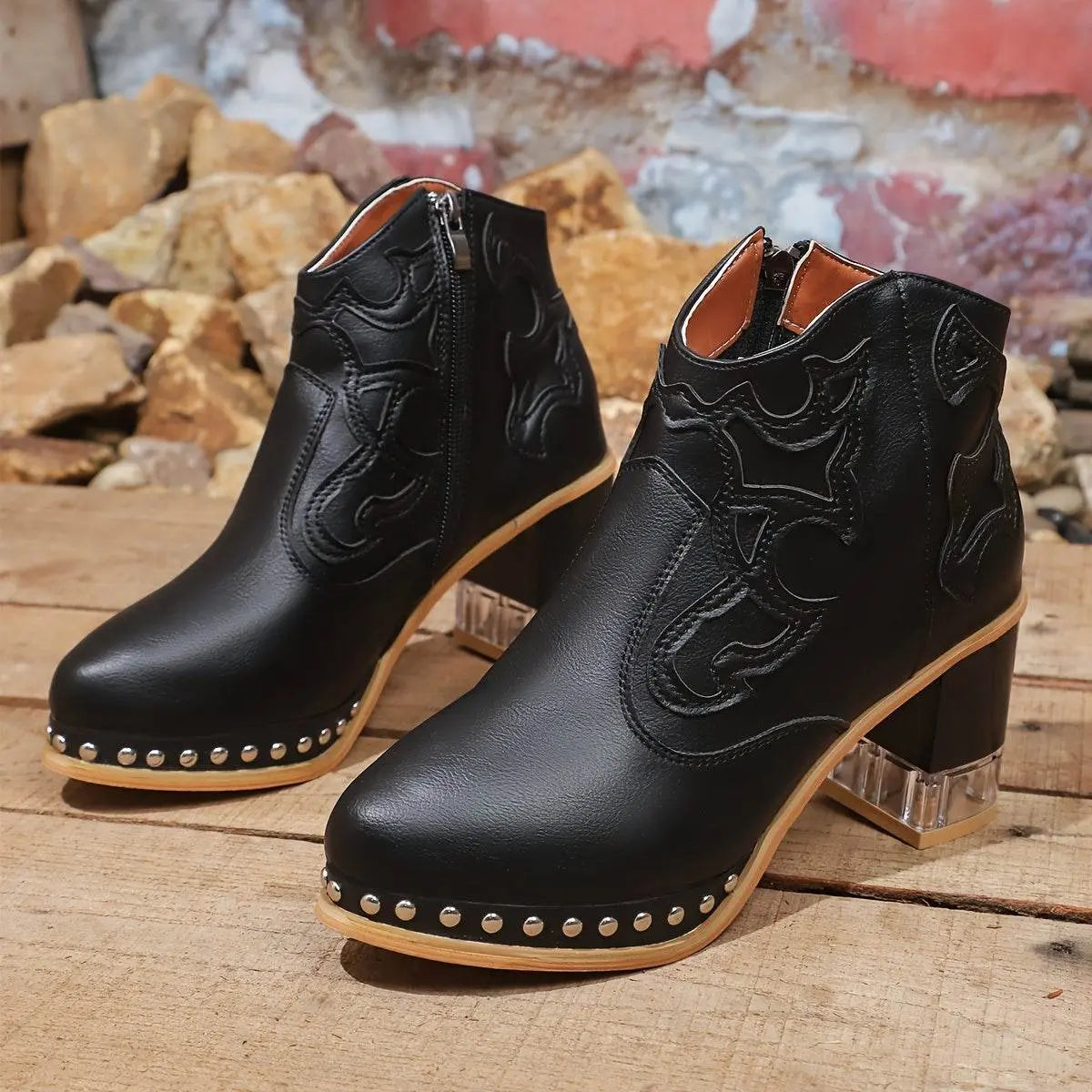 Elegant High Heels Chunky Black Platform Boot - IVORYNN