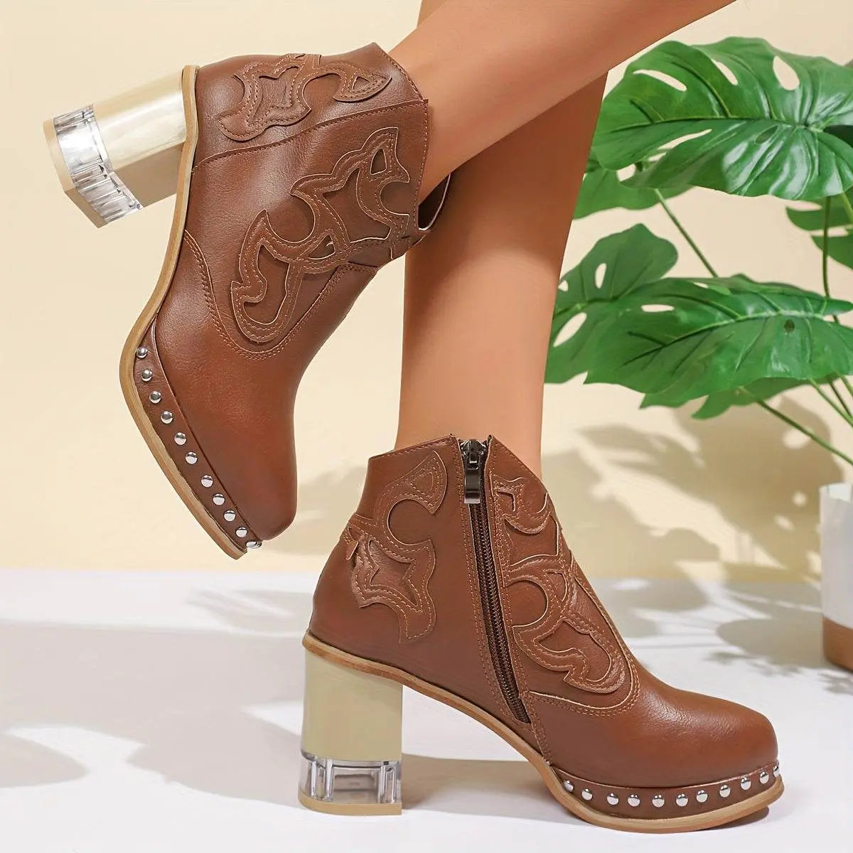 Elegant High Heels Chunky Dark Brown Platform Boot - IVORYNN