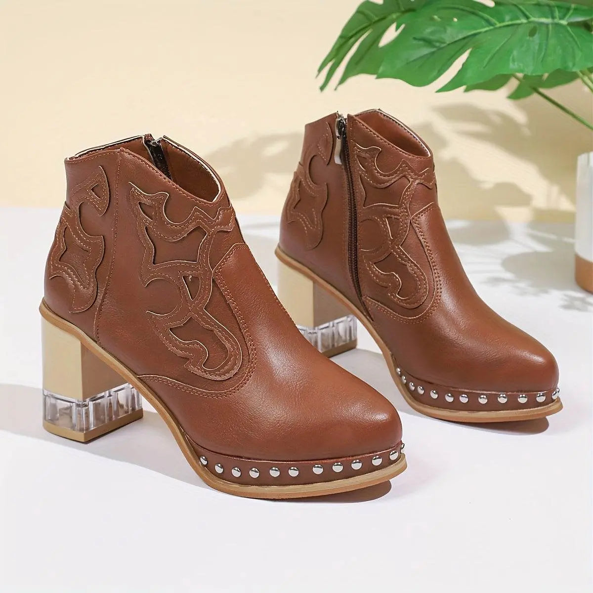 Elegant High Heels Chunky Dark Brown Platform Boot - IVORYNN