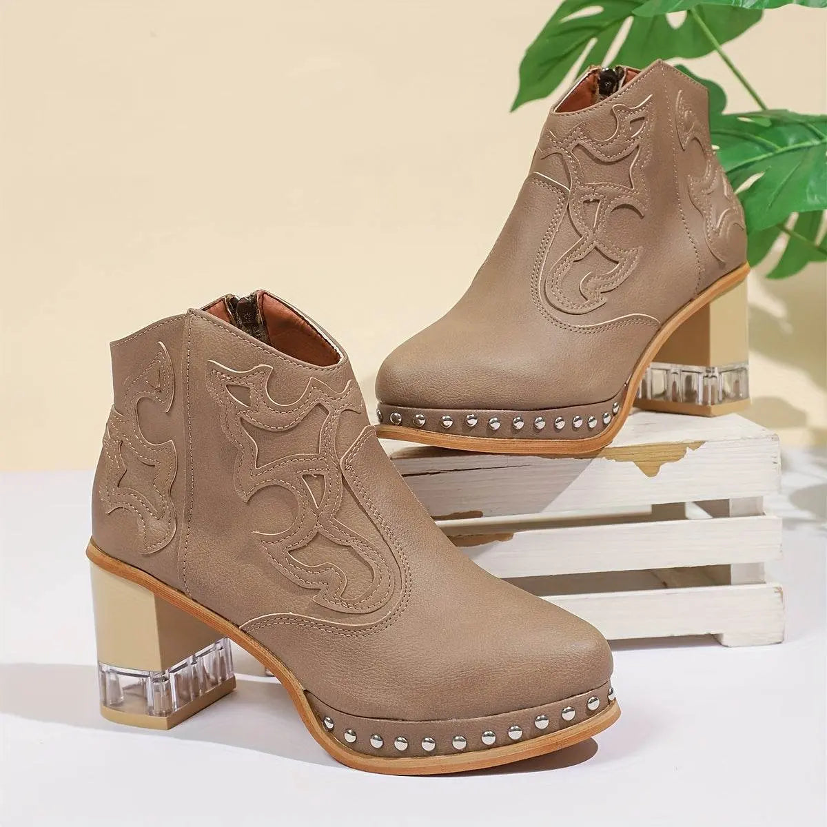 Elegant High Heels Chunky Khaki Platform Boot - IVORYNN