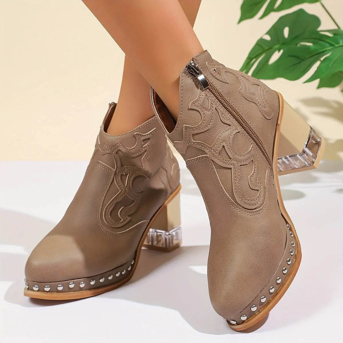 Elegant High Heels Chunky Khaki Platform Boot - IVORYNN