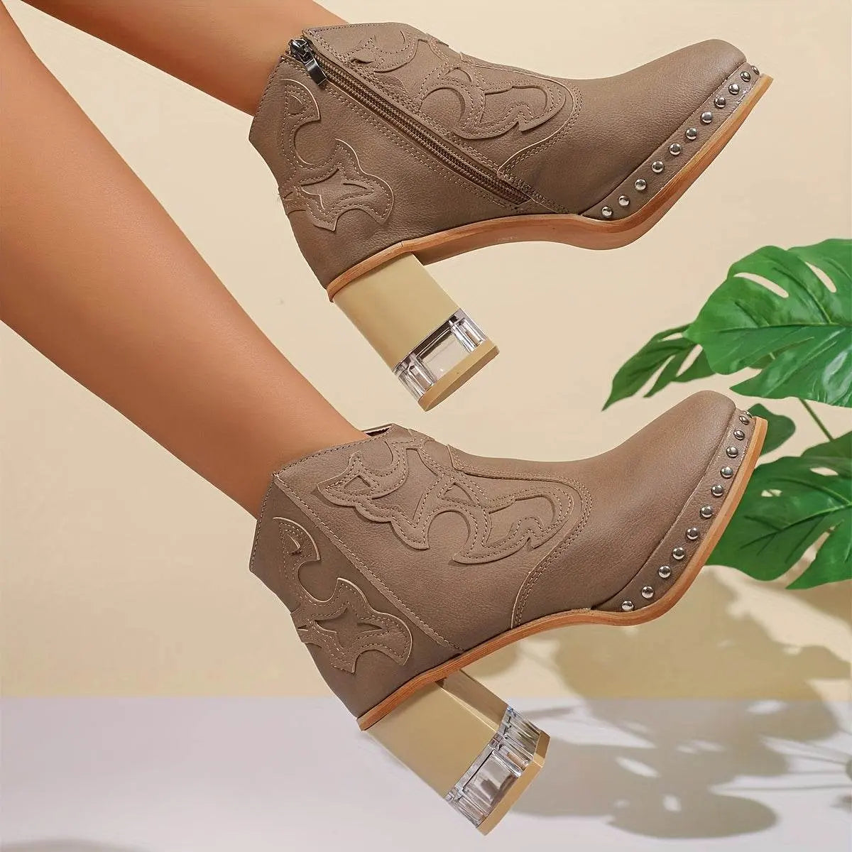 Elegant High Heels Chunky Khaki Platform Boot - IVORYNN