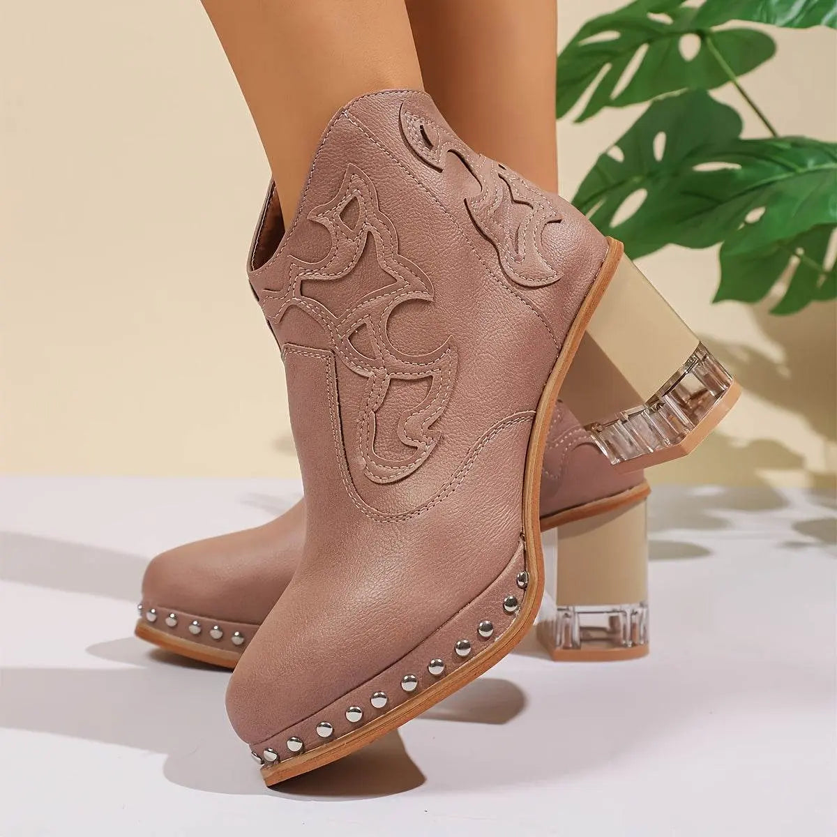 Elegant High Heels Chunky Pink Platform Boot - IVORYNN