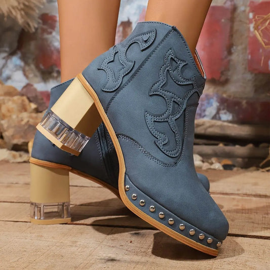 Elegant High Heels Chunky Royal Blue Platform Boot