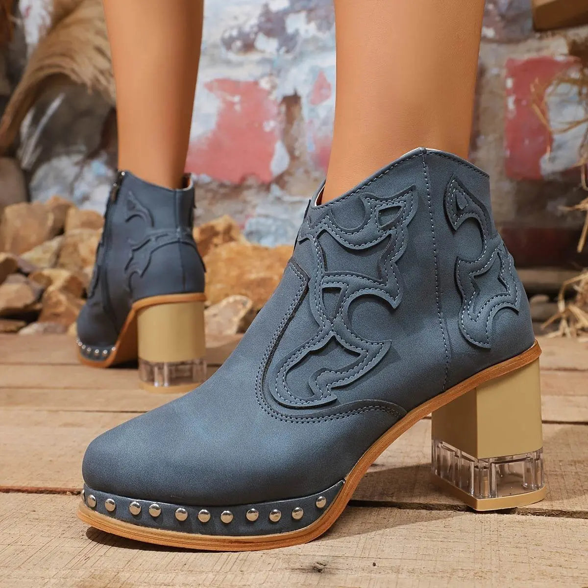 Elegant High Heels Chunky Royal Blue Platform Boot - IVORYNN
